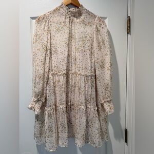 Cami NYC Cream Floral Tiered Dress with Sage Accents